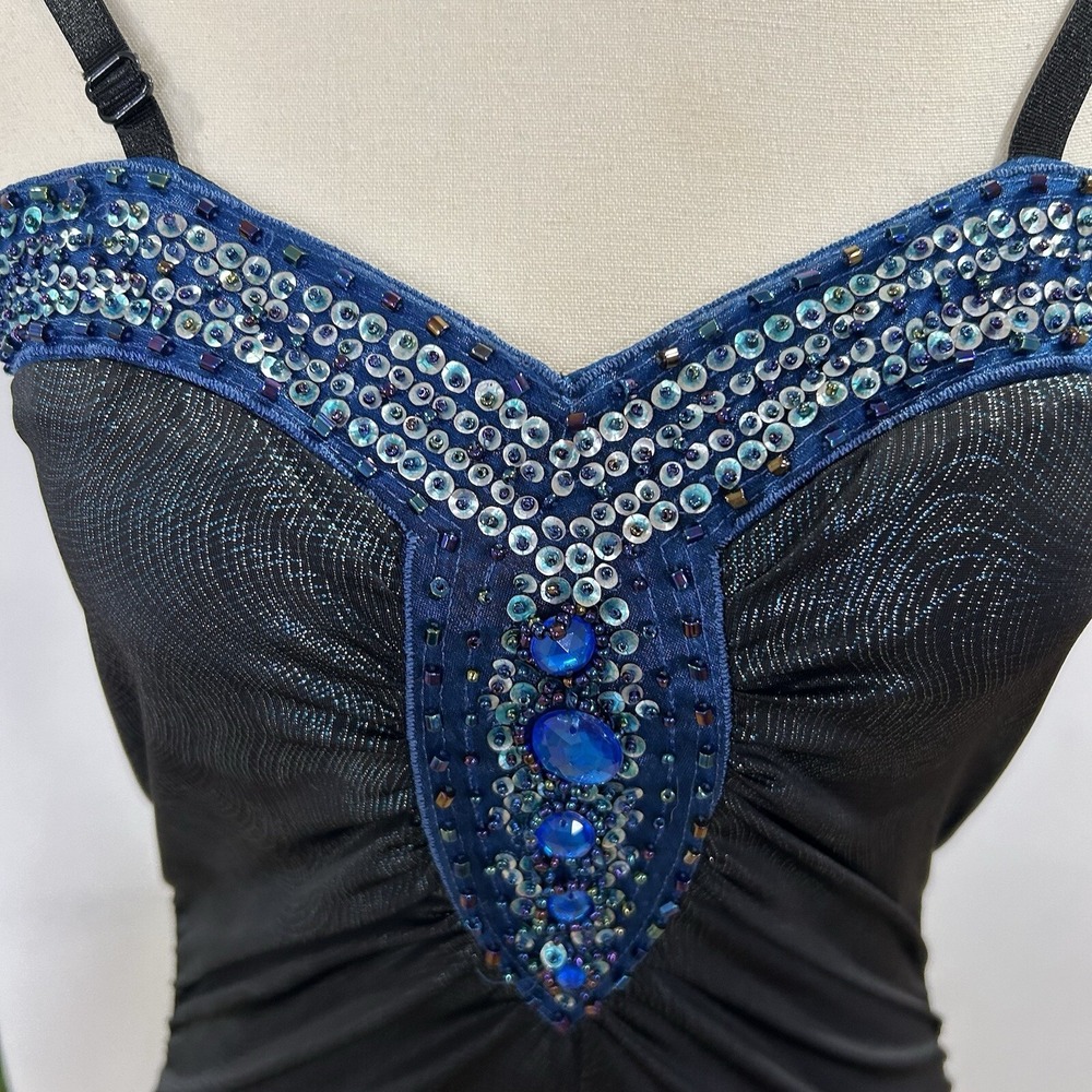 Yoo'n Me beaded blue bodycon dress‎ Size s/m ruched - Picture 2 of 5